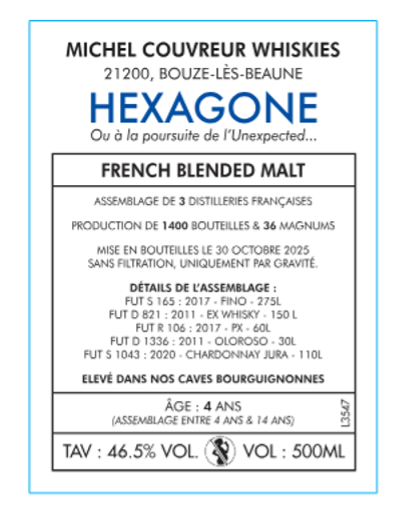 Hexagone_contre étiquette contre étiquette whisky Hexagone de Michel Couvreur